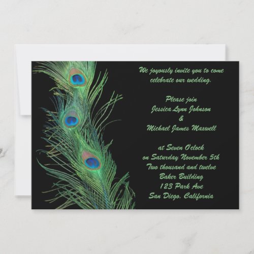 Green Feathers with Black Wedding Custom Invitations