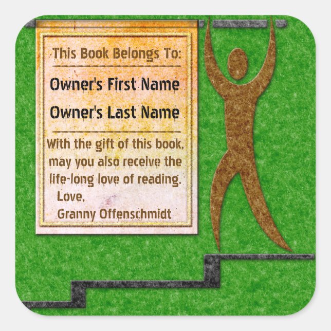Green Felt Banner Man Personalized Bookplate (Front)