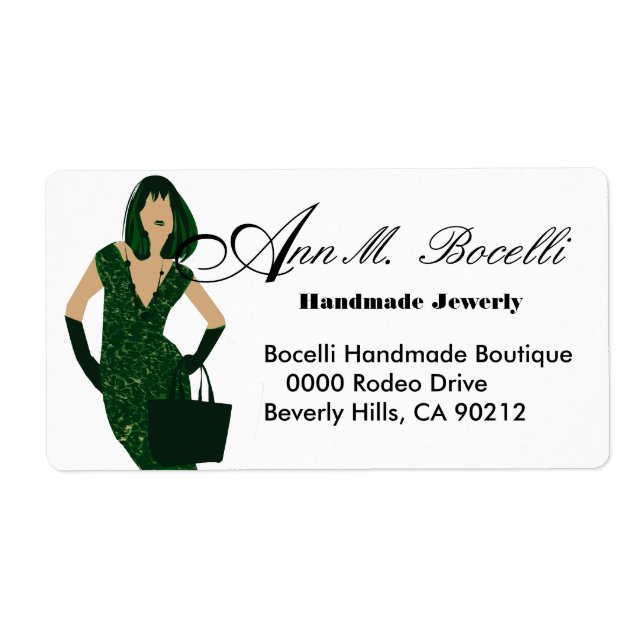 Green Feminine Beauty Model Beauty Fashion  Woman Label (Front)