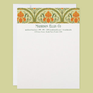 Green Feminine Elegant Art Nouveau Floral Letterhead