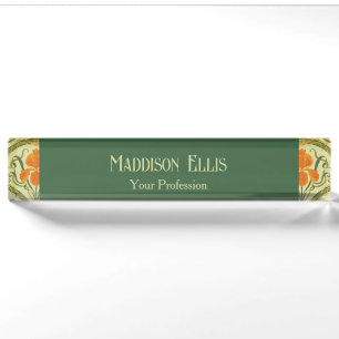Green Feminine Floral Art Nouveau Elegant Desk Name Plate