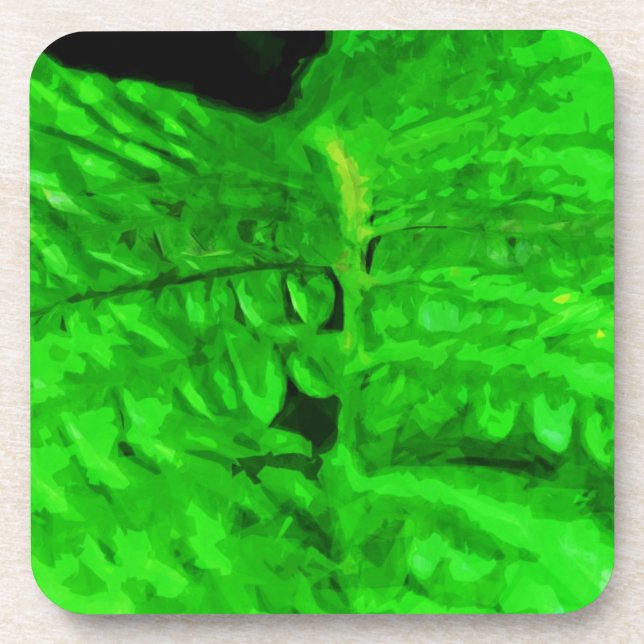Green Fern Abstract Impressionism Beverage Coaster (Front)