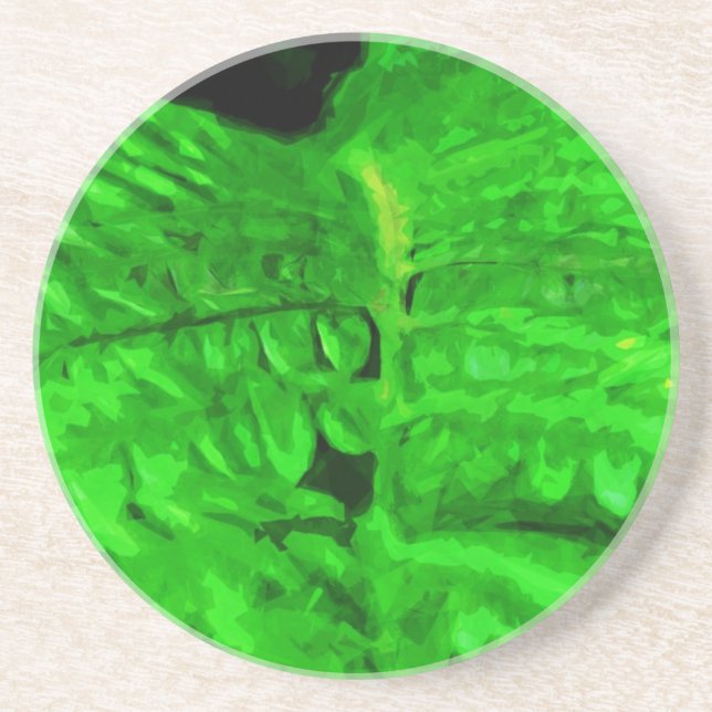 Green Fern Abstract Impressionism Drink Coaster (Front)