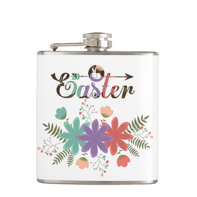 Green Fern And Colorful Flowers Flask (Front)