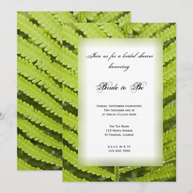 Green Fern Frond Bridal Shower Invitation (Front/Back)