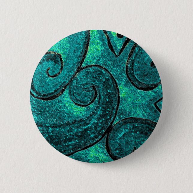Green fern frond, Koru, Sparkly Effect Pinback Button (Front)