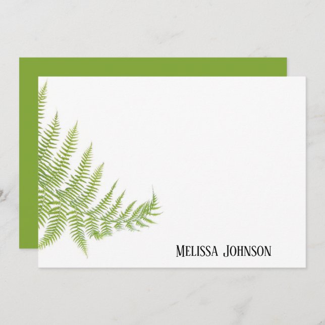 Green Fern Leaf Personalized Note Card (Front/Back)