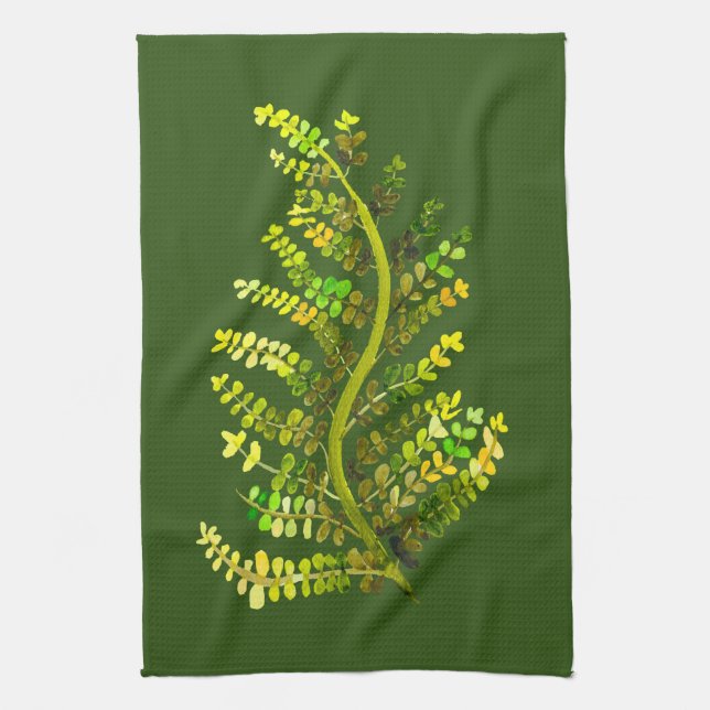 Green fern leaf plant art kitchen towel (Vertical)