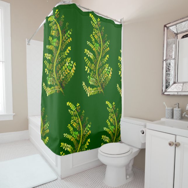 Green fern leaf plant art shower curtain (In Situ)