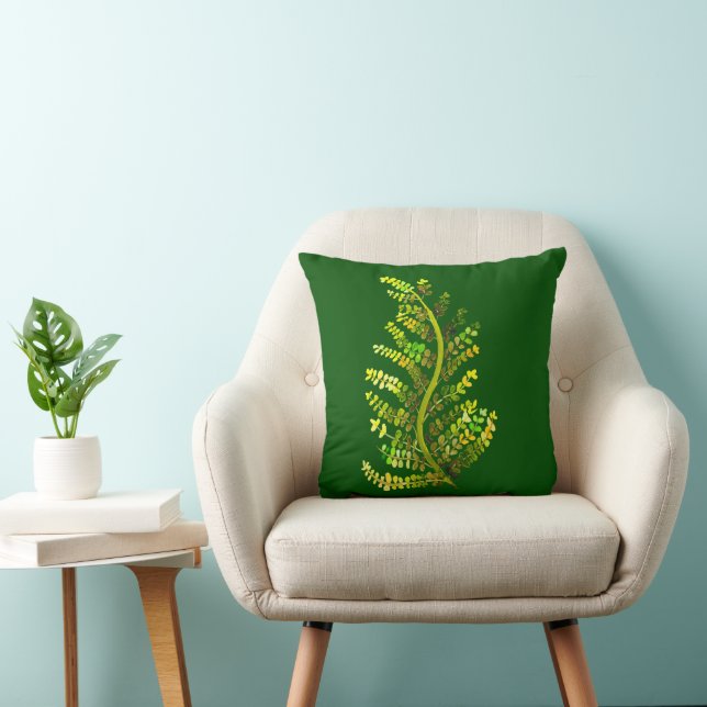 Green fern leaf plant art throw pillow (Chair)