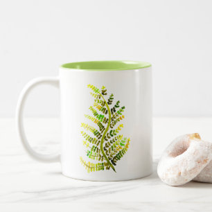 Green fern leaf plant art Two-Tone coffee mug