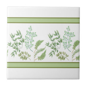 Green Fern Leaves and Branches Ceramic Tile