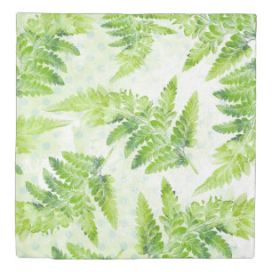 Green Fern Leaves Modern Botanical Watercolor Duvet Cover