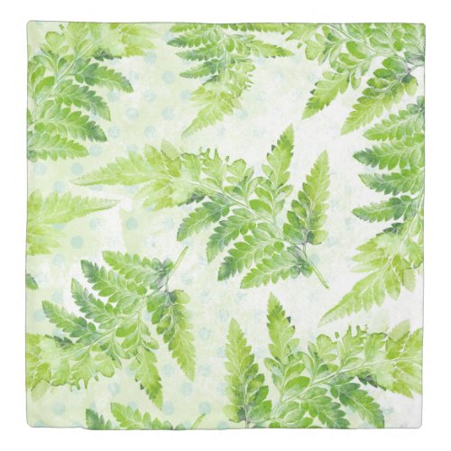 Green Fern Leaves Modern Botanical Watercolor Duvet Cover