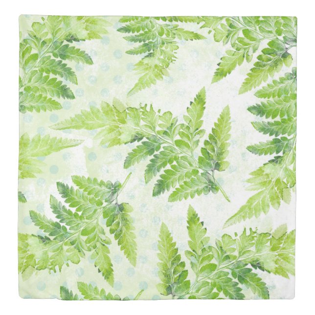 Green Fern Leaves Modern Botanical Watercolor Duvet Cover (Front)