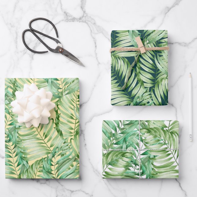 Green Fern Leaves Wrapping Paper Sheets (Front)