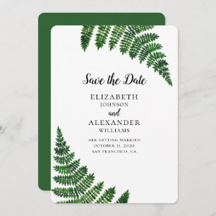 Green fern. Modern forest botanical save the date Invitation