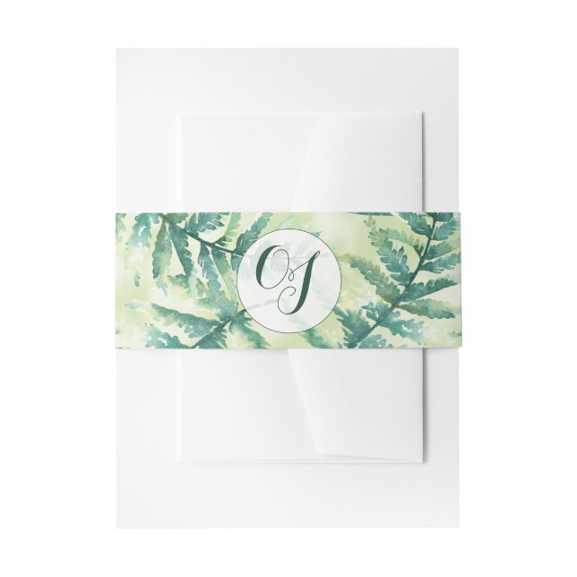 Green Fern Monogram Watercolor Belly Bands Invitation Belly Band (Front Example)