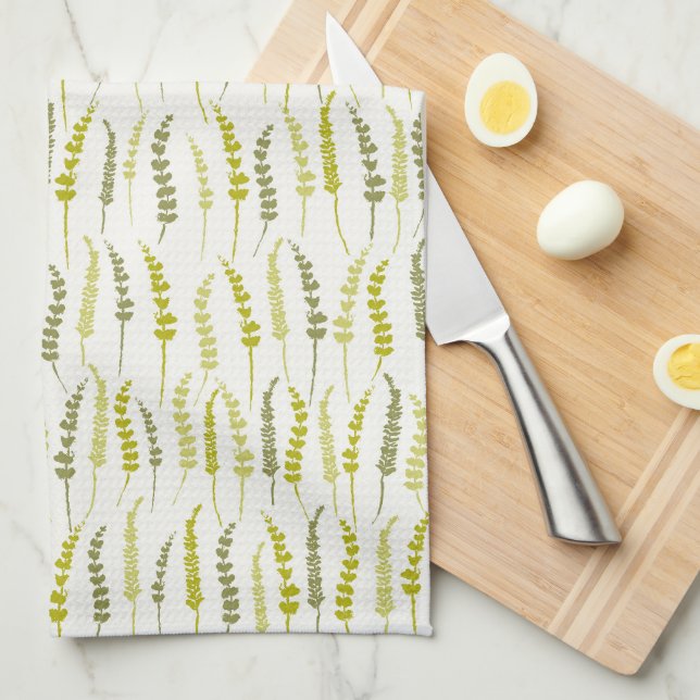 Green Fern Print for Natural Kitchen Towel (Quarter Fold)