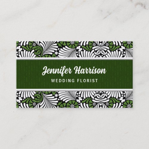 Retro Green and White Fern Business Card Template