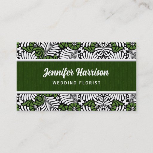Customizable Retro Green and White Fern Business Card Template