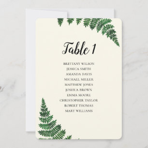 Green fern seating chart. Summer weddin table plan Invitation