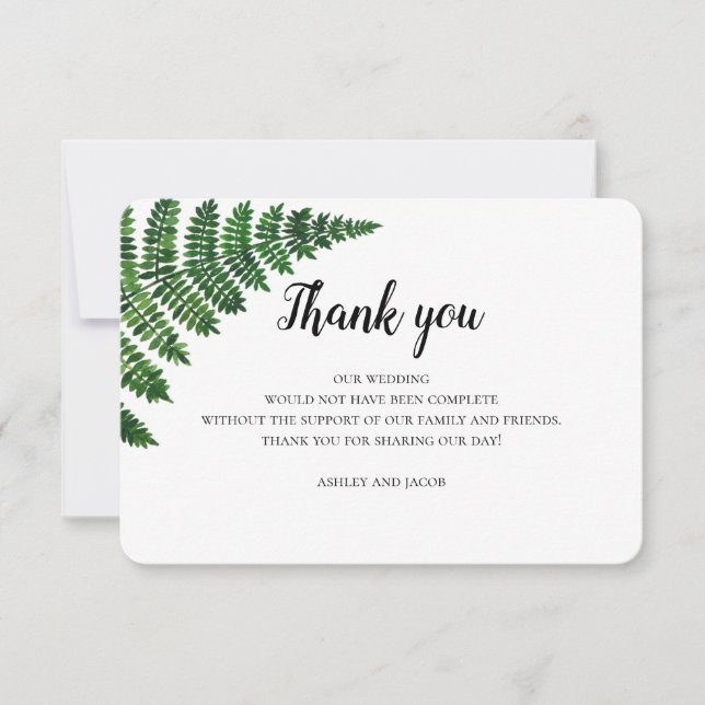 Green fern thank you. Summer floral wedding note Thank You Card (Front)