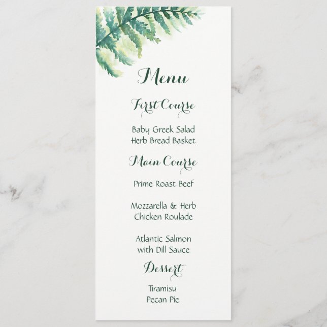 Green Fern Watercolor Menus (Front)