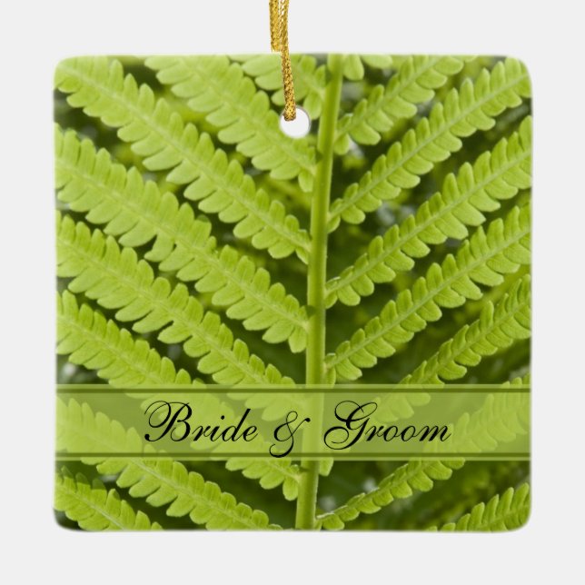 Green Fern Wedding Ceramic Ornament (Front)