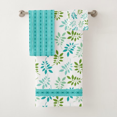 Green Ferns and Ribbons Bath Towel Set