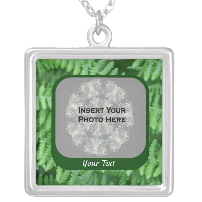 Green Ferns Design Photo Silver Plated Necklace (Front)