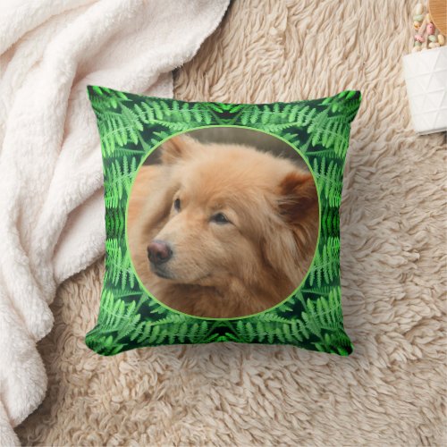 Green Ferns Frame Create Your Own Pet Photo     Throw Pillow