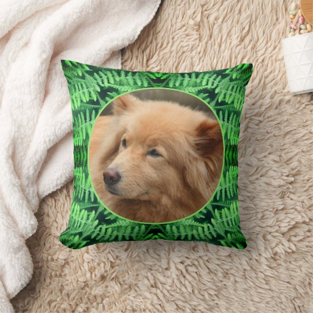 Green Ferns Frame Create Your Own Pet Photo     Throw Pillow (Blanket)