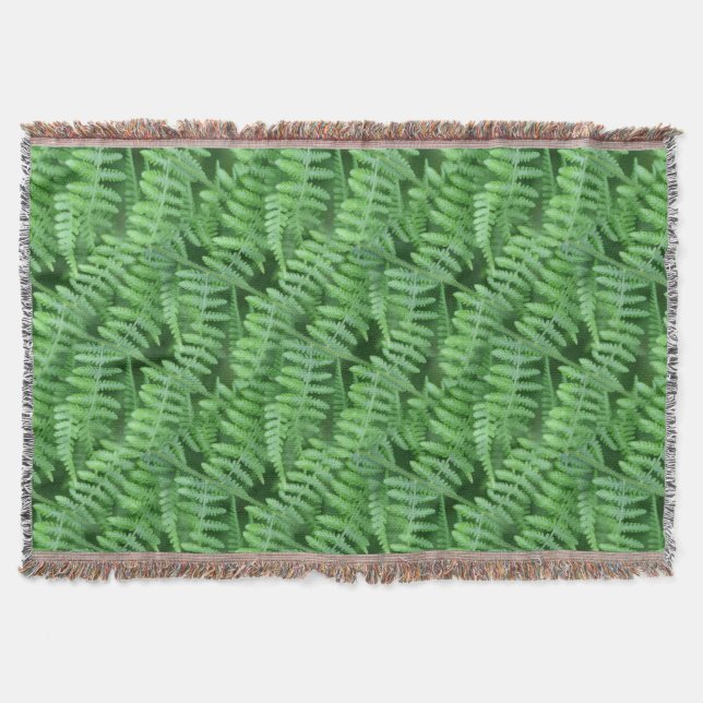 Green Ferns Nature Art Pattern Throw Blanket (Front)