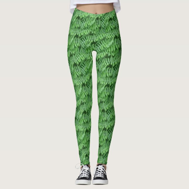 Green Ferns Nature Pattern Leggings (Front)