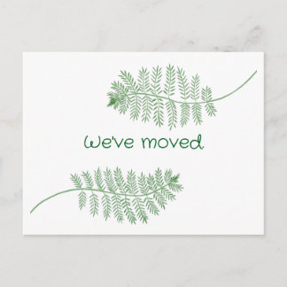 Green Ferns on Custom New Address Postcards