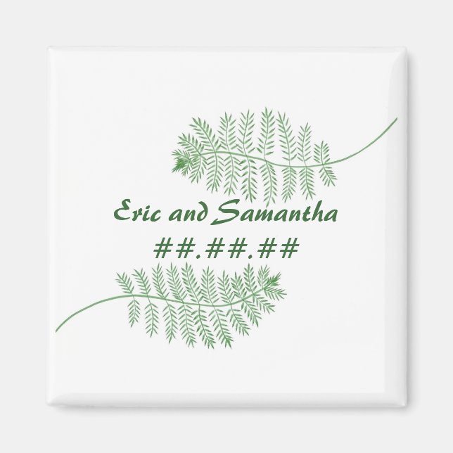 Green Ferns Save the date Wedding magnets (Front)