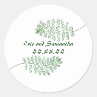 Green Ferns, Save the date Wedding stickers