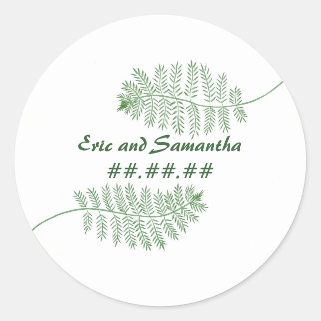 Green Ferns, Save the date Wedding stickers (Front)