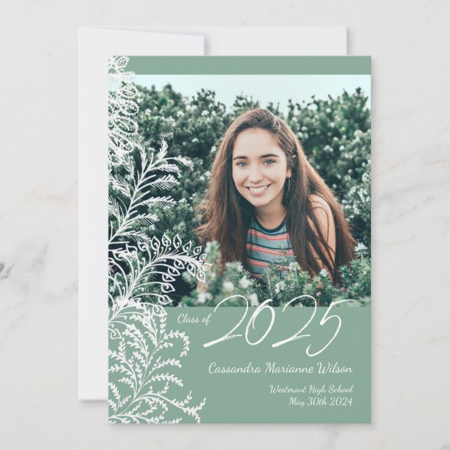 Green Ferns Vintage Photo Graduation Announcement (Front)