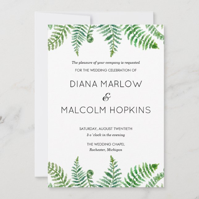 Green ferns wedding invitation (Front)