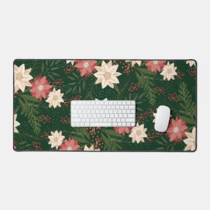 green festive botanical christmas holiday desk mat