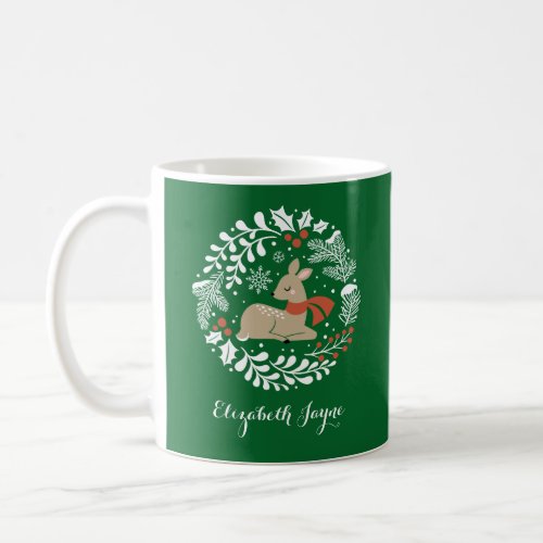 Green Festive Christmas Reindeer Mug