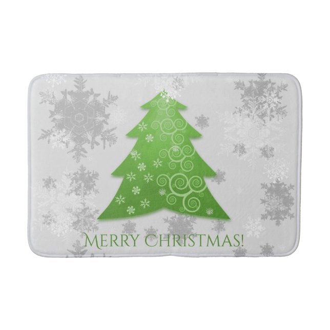 Green Festive Christmas Tree Bath Mat (Front)
