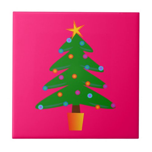 Green Festive Christmas Tree Ceramic Tile