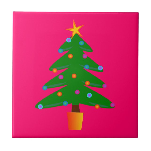 Green Festive Christmas Tree Ceramic Tile (Front)