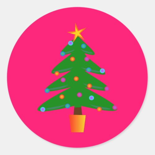 Green Festive Christmas Tree Classic Round Sticker