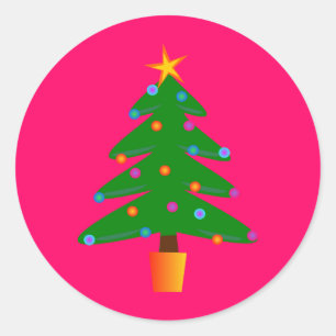 Green Festive Christmas Tree Classic Round Sticker