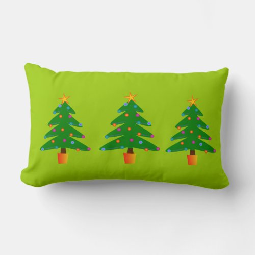 Green Festive Christmas Tree Lumbar Pillow