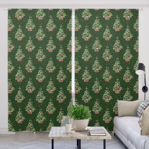 Green Festive Christmas Tree Pattern Blackout Curtains